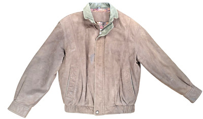 VTG Expressions Worldwide 100% Leather Bomber Jacket Brown Size MEDIUM Zip Up