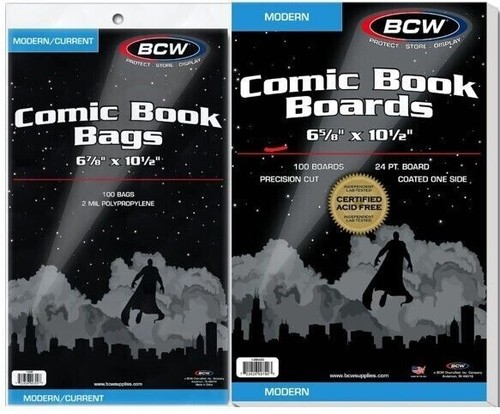 (Paquete de 25) Bolsas de cómics BCW (modernas/actuales) y tableros sin ácido - Archivo - Imagen 2 de 2