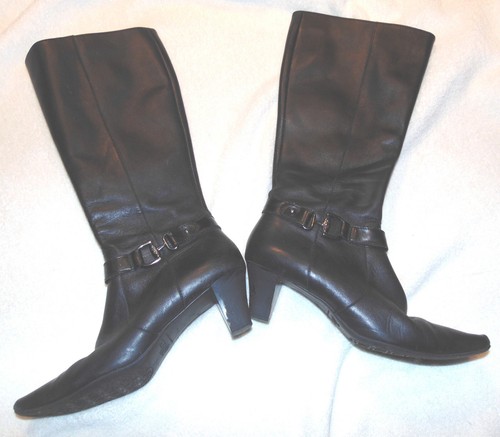 Anne Klein iFlex schwarz 12" hoch Leder Mode Stiefel Schnalle Seitenreißverschluss Gr. 7,5 - Bild 4 von 4