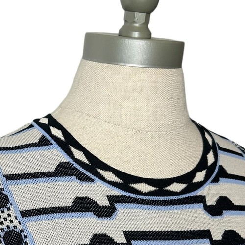Eliza J. Blue Ivory Black Geo Stripe Long Sleeve Sweater Fit & Flare Dress PS - Picture 8 of 16