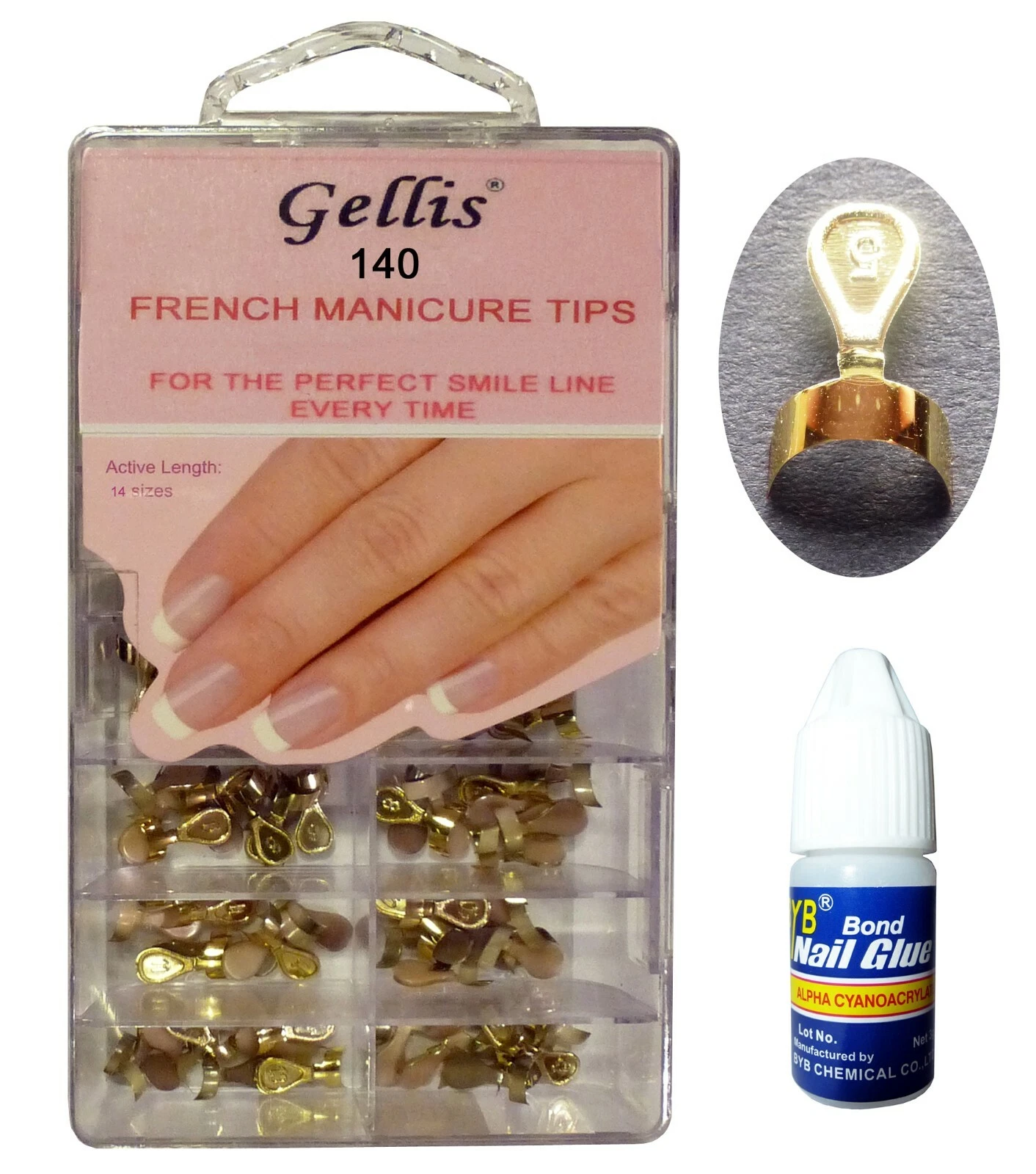 FRENCH WRAP FRENCH MANICURE NAIL TIPS 140 METALLIC GOLD + GLUE