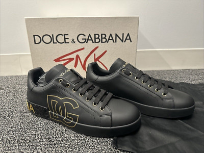  Dolce & Gabbana Men Black Gold Sneakers Portofino (Size 44) Limited Edition 