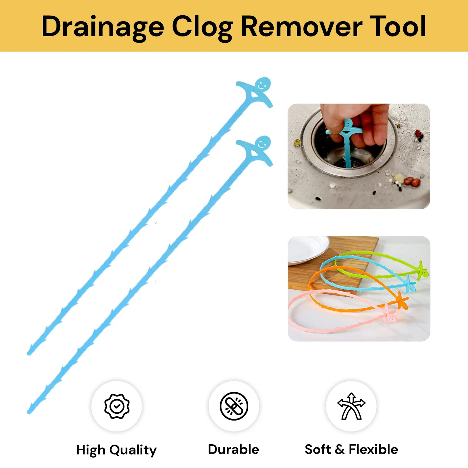 2PCS Bathroom Sink Drain Cleaner Unblocker Hair Remover Shower Snake