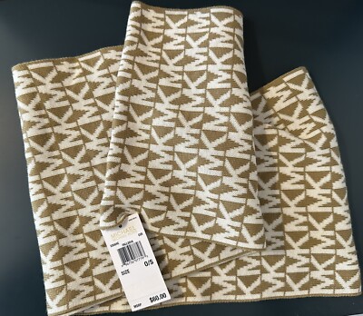 Michael Kors Scarf MK Tan White Monogram Print Infinity Scarf