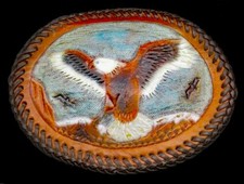 American Bald Eagle Bird Patriotic Leather Handcrafted Vintage Belt Buckle