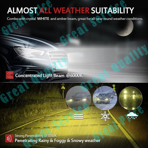 Dual Color H4 LED Headlights Bulbs Light Fog Hi-Lo Beam Kit HID Yellow & White - Picture 12 of 12