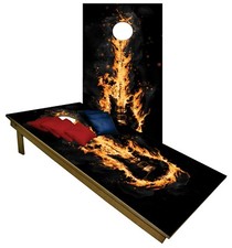 CORNHOLE BEANBAG TOSS GAME w Bags Game Boards Guitar Fire Rock Music Set