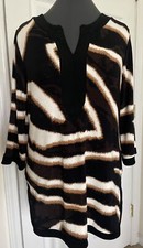 CHICO'S TRAVELERS Sz 2 12/14 3/4 Sleeve Zebra Print V-Neck Tunic