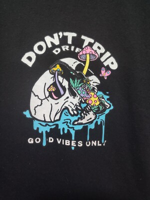 WEEKEND WARRIOR DON'T TRIP DRIP Psychedelic Mushroom Skull Mens Large T-Shirt