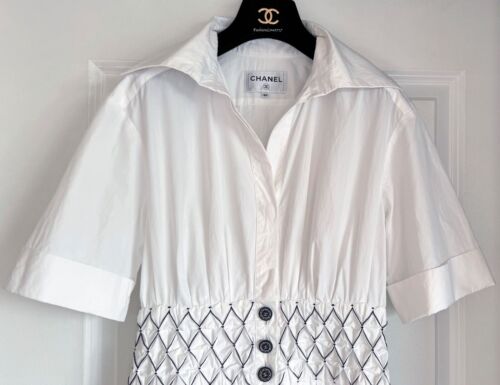 CHANEL 19C LA PAUSA WHITE NAVY SHORT SLEEVE MINI COTTON DRESS 34 - Picture 9 of 15