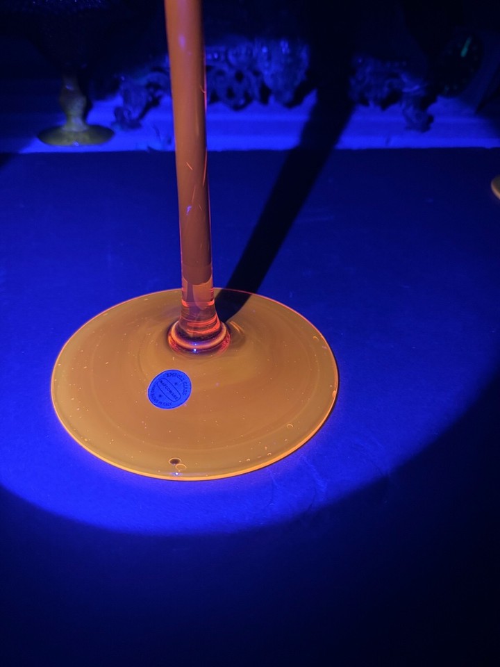 (1) Vintage Empoli 16” TALL Elongated Stem Amber Optic Glass Footed