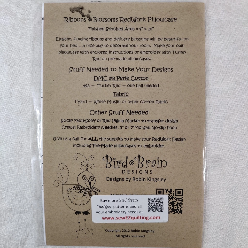 Ribbons & Blossoms RedWork Pillowcase Embroidery Pattern Template Small 4" x 10" - Image 3 of 4