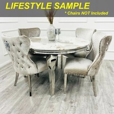 FurnitureDW Luxury Louis 130cm Round Dining Table Pandora Marble Top Chrome Legs