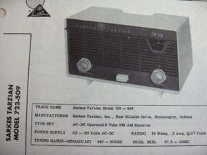 SARKES TARZIAN 723-509 RADIO PHOTOFACT