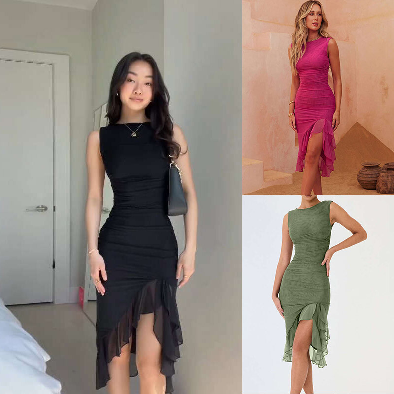 Vestido sin mangas sin espalda cintura ajustado ropa para mujer moda puro deseo