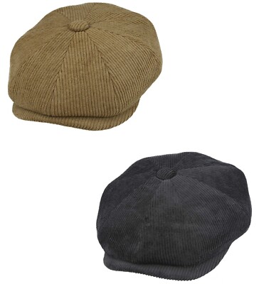 Newsboy Cap Corduroy Bakerboy Cap Gatsby Flat Caps In Black, Tan UK