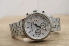 Michael Kors MK5020 Women's Chronograph Silver MOP Stainless Watch New Batt 6"