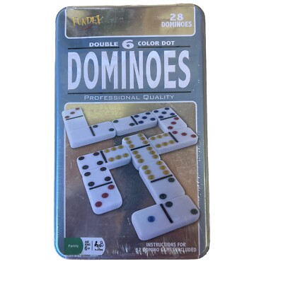 28 pcs Double 6 Colour Dot Dominoes Set Tin Box Traditional Board Game ...