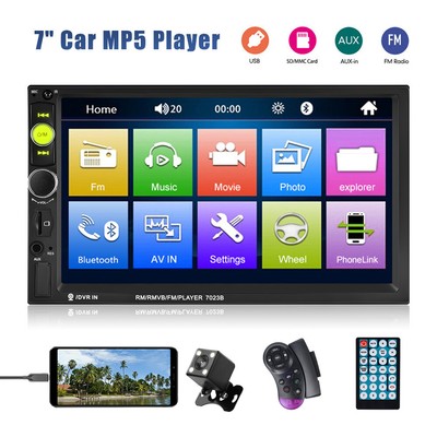 7'' 2DIN Car MP5 Player Bluetooth Touch Screen Stereo Radio Mirror Link SD Camera