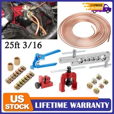Brake Line Pipe Repair Kit 3/16 25ft Copper Pipe Flaring Tools 22 Nuts Fittings