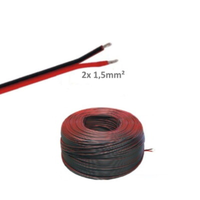 1-100m LED Kabel Zwillingslitze 2x 1,50mm² rot/schwarz Litze 2-adrig Niedervolt