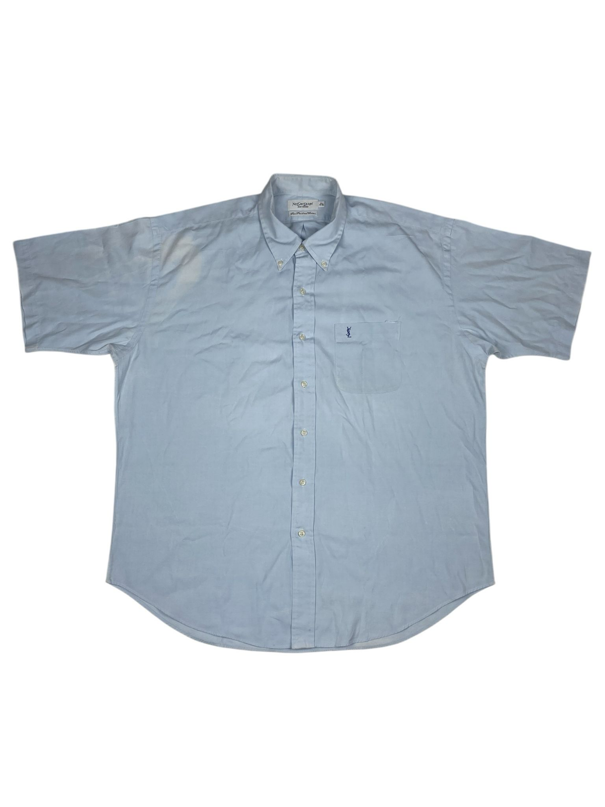 Camicia uomo vintage YVES SAINT LAURENT XL blu manica corta cotone