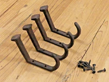 4 Rustic Coat Hooks Cast Iron Wall Mount Hat Hook Towel Railroad Spikes Bath 