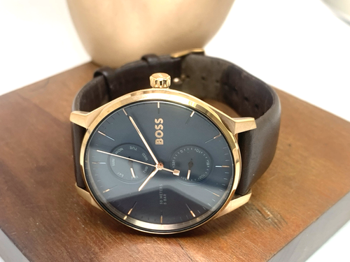 Hugo Boss Reloj Hombre 1514103 Tyler Cuarzo Oro Rosa Esfera Azul Cuero Marrón 43mm - Imagen 6 de 12