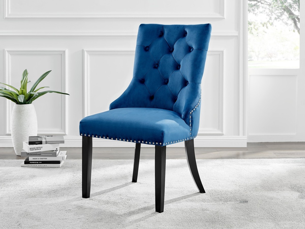Belgravia Soft Velvet Knockerback Dining Chairs With Black Legs