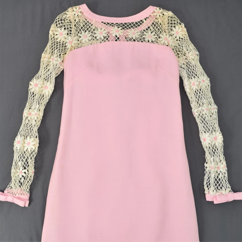 60s Maxi Fish Net Train Evening Gown Prom Dress Barbie Pink Handmade Vintage XS - Image 3 of 4