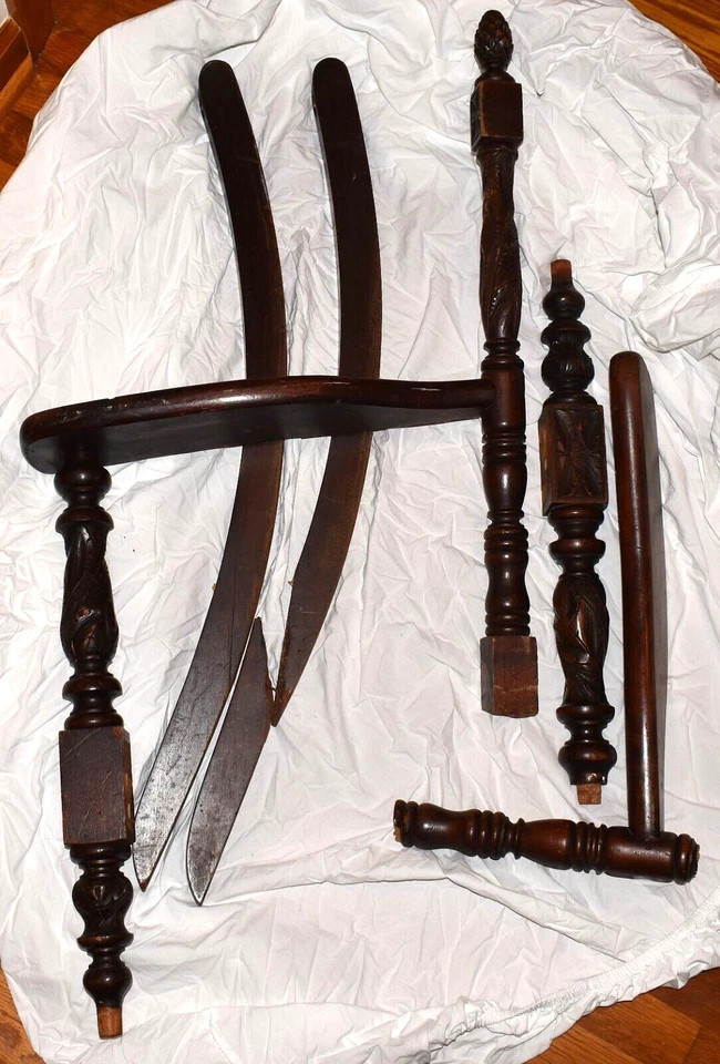 Antiguo sillón mecedor de madera tallada salvamento caoba reutilizable siglo 1800 2 lados Foto 2 de 4