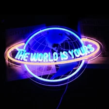 The World Is Yours Neon Sign blue earth Planet orbiting for wall decoration