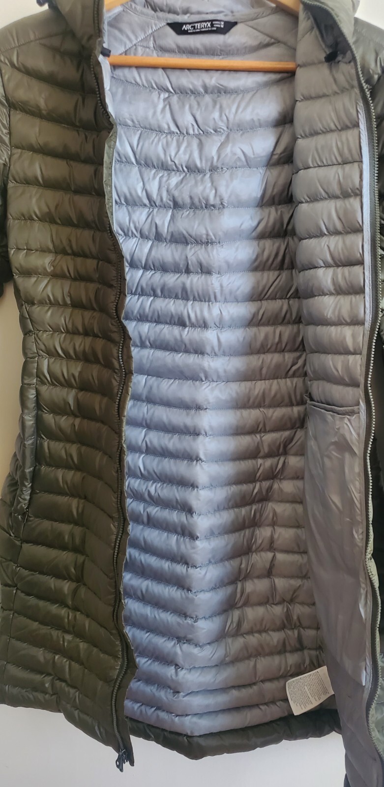 Arc'teryx Nuri Cappotto Donna M Piumino Isolato Giacca Lunga Full Zip Cappuccio Verde