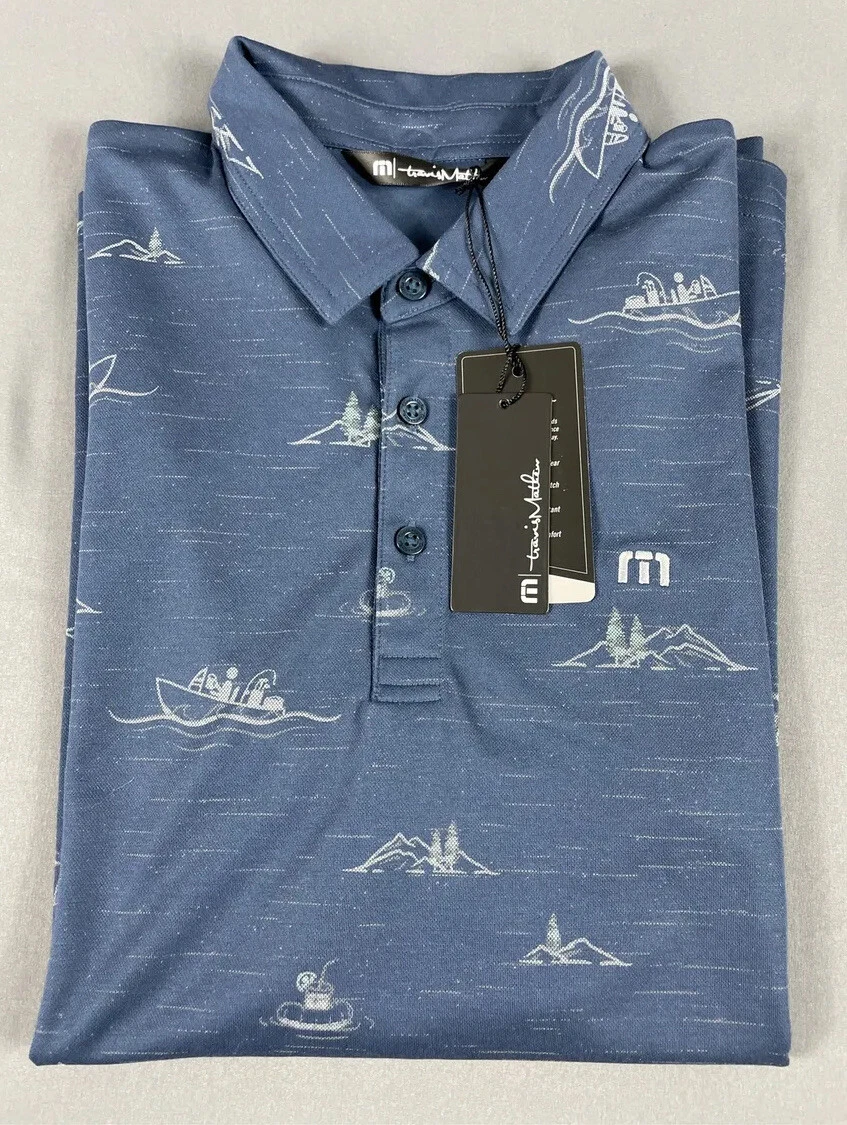 Travis Mathew Golf Shirt Polo Fun And Games Print Small Blue NWT MSRP $95
