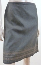GERSON DI SANTO Olive Green Wool Bronze Embroidery Detail Short Formal Skirt SzM