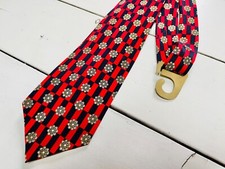 Vintage Italian Silk Mens Neck Tie 100 Red and Blue Floral Print Made In Canada
