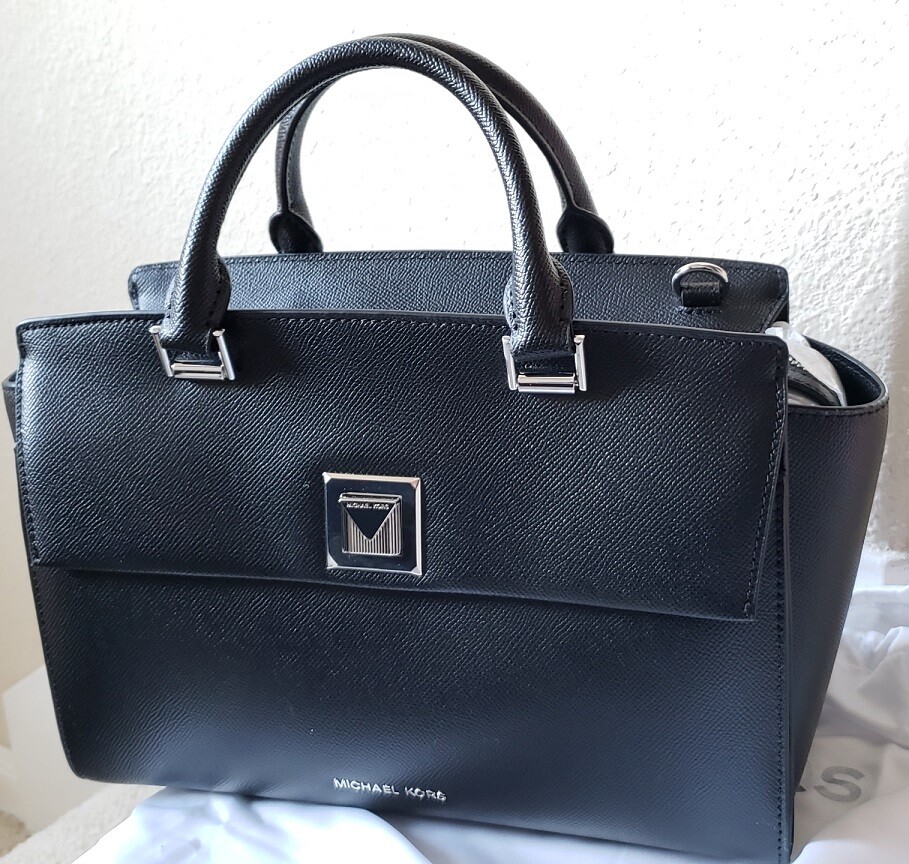 Michael Kors Sylvia Black Medium Leather Top Zip Satchel Shoulder Bag MSRP  $328