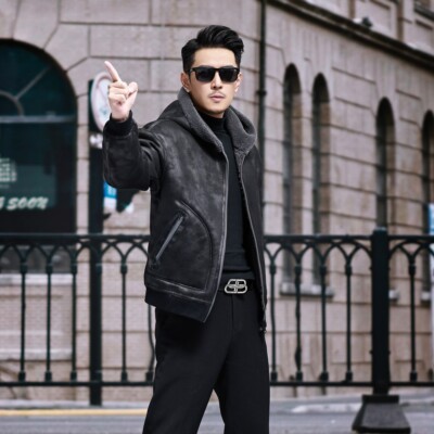 Lamb Wool sheep shearing Men's integrated Jacket Thickened Coats