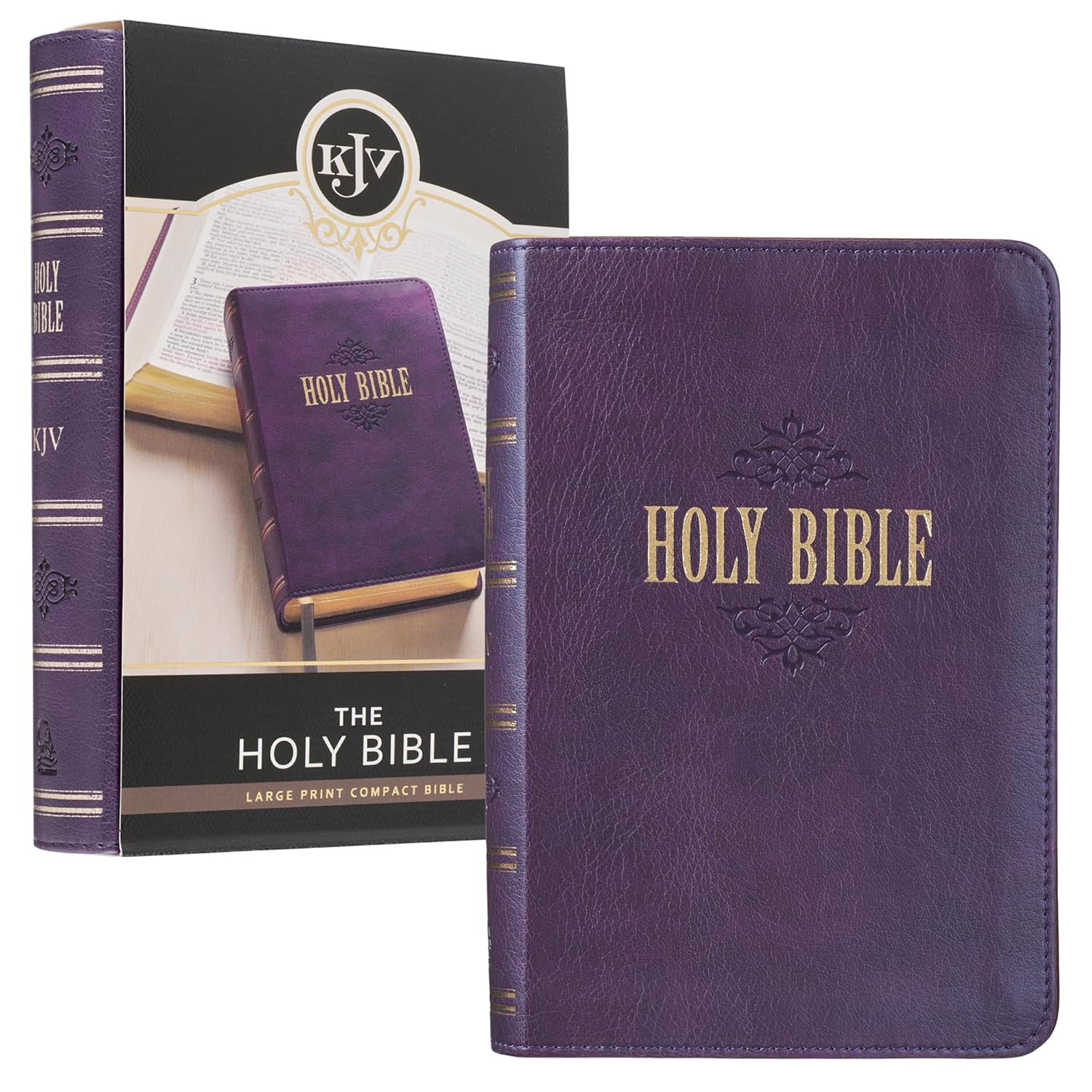 KJV Holy Bible, Large Print Compact Bible, Purple Faux Leather Bible W/Ribbon Ma