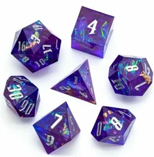 Lustrous Purple Cosmos Sharp Edged 7 Dice Set Poly RPG DnD Dungeons Dragons AD&D