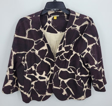 Leifsdottir Blazer Womens Medium Brown Animal Print Boho Linen Blend Jacket
