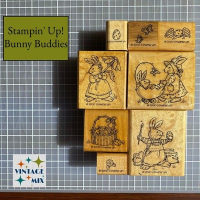 Stampin' Up! Bunny Buddies 2000 vintage wood mount stamps eight 8 piece set