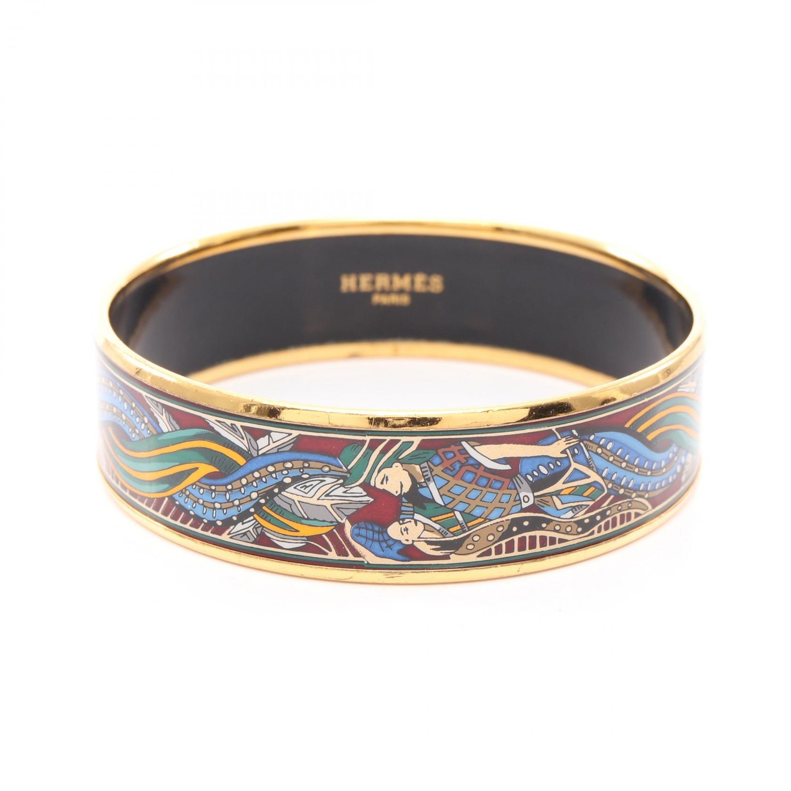 HERMES Email GM Bangle Bracelet Gold Plated Cloisonne Multicolor Used Women
