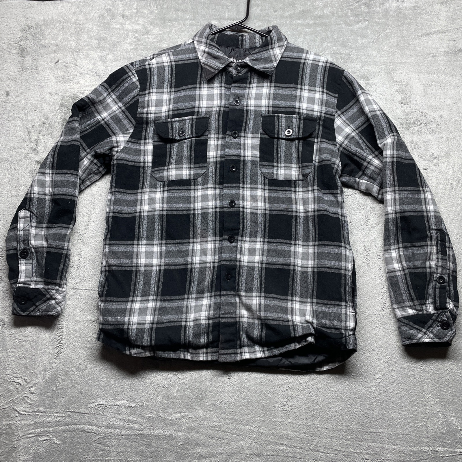 Y2K Black Plaid Flannel Jacket by Shaka-wear Size L