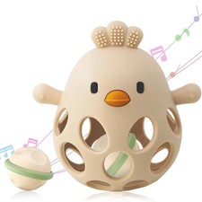 2-in-1 Baby Teething Rattle Toy, Sensory Grasping Teether for Infants 3-12 Mo...