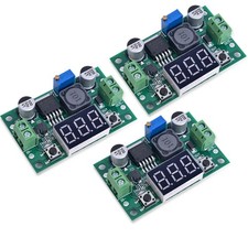 3 PCS LM2596 DC-DC Buck Converter, 4-40V to 1.25-37V, LED Voltmeter Display