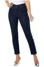 C Wonder Women's Metallic Stripe Slim Straight-Leg Jean Dark Indigo
