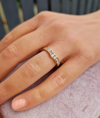 Solid 9ct Yellow Gold Chevron Half Eternity Ring - Wedding Band - Size P - Chann