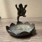 Vintage Solid Brass Frog Lily Pad Ashtray Trinket Dish Ring Holder Figurine — photo 3