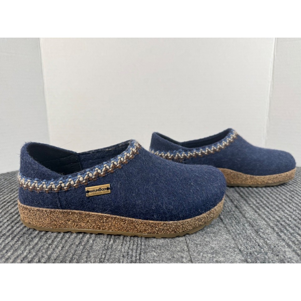 Haflinger Grizzly Wool Clogs Navy Blue Felt Cork Footbed Slippers Shoes Size 37